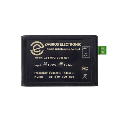 فرستنده هوشمند زاگرس الکترونیک مدل 10 کاربره کد ZE-SWTC10-315M01 | SMART WIFI REMOTE CONTROL